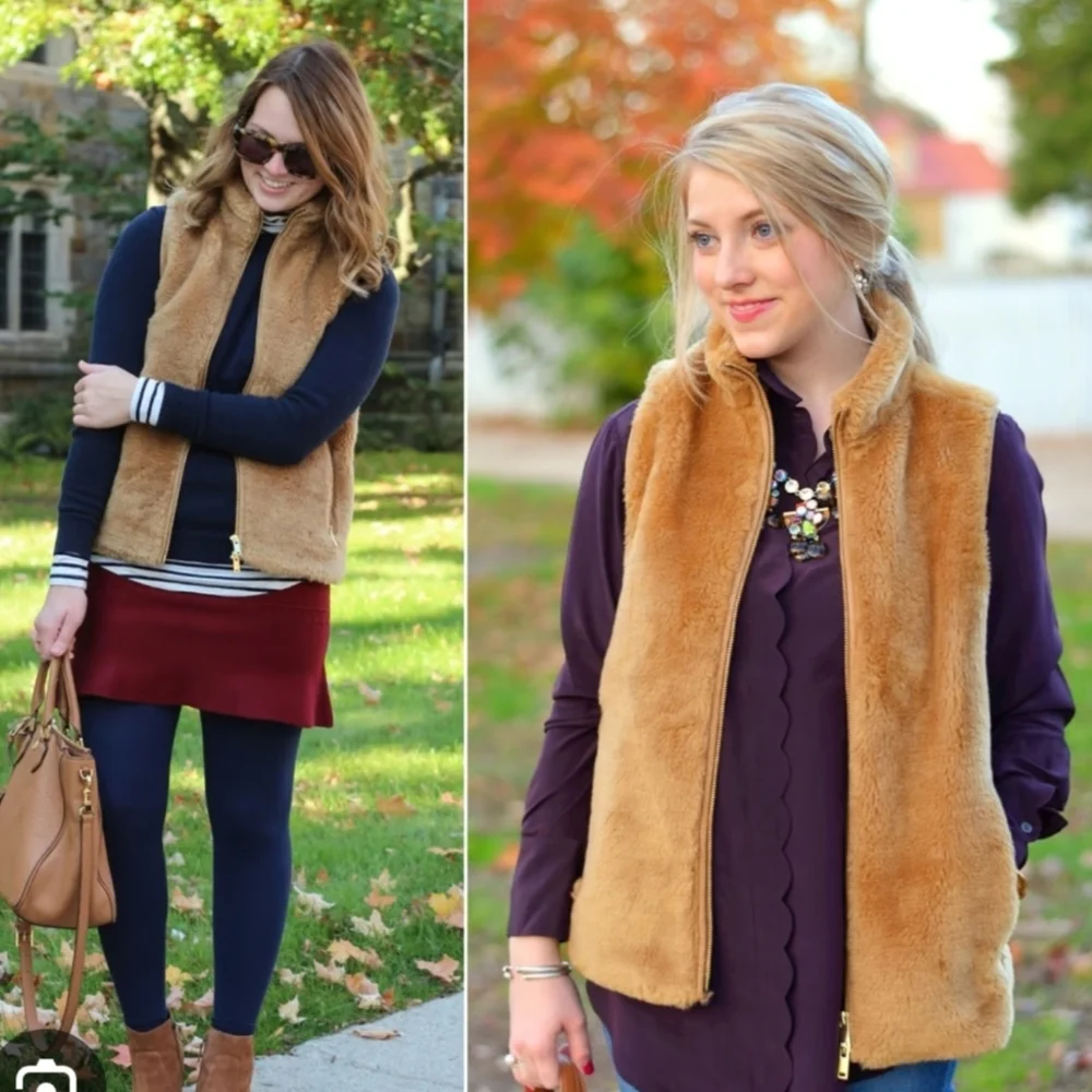 J.Crew Plush Fleece Sherpa Excursion Vest Teddy Faux Fur Camel Brown XS - Picture 1 of 11